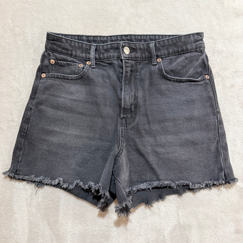 American Eagle Highest Rise 90s Boyfriend Denim Shorts Womens 4 Black Raw Hem